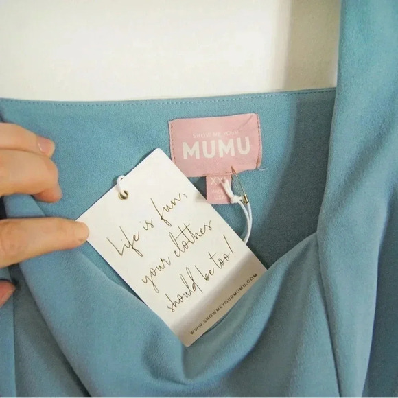 NWT Show Me Your MuMu Eden Midi Dress in Dusty Sage Blue Stretch - Picture 8 of 8